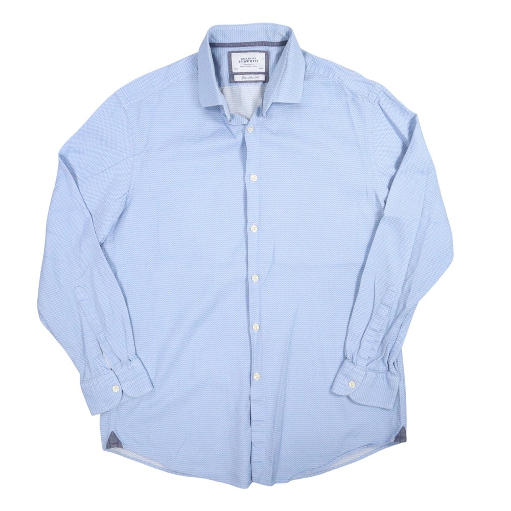 Charles Tyrwhitt Extra Slim Fit Dress Shirt Mens 17/34 Blue Zigzag Cotton Office